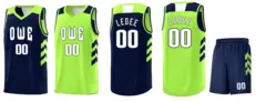 Navy Neon Green-White Double Side Basketball Jersey
