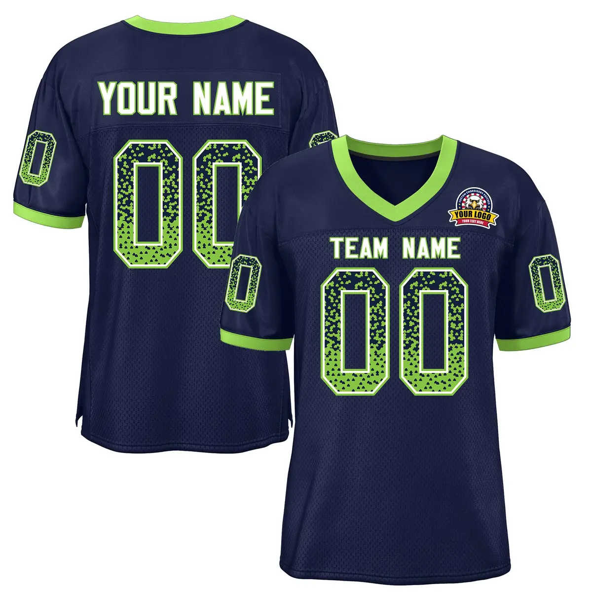 Navy Neon Green-White Drift Mesh Football Jersey