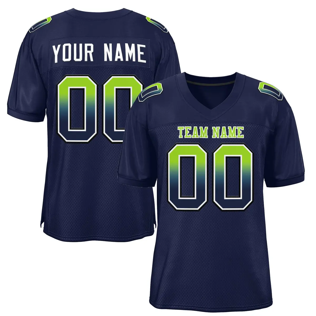 Navy Neon Green-White Gradient Outdoor Football Jersey