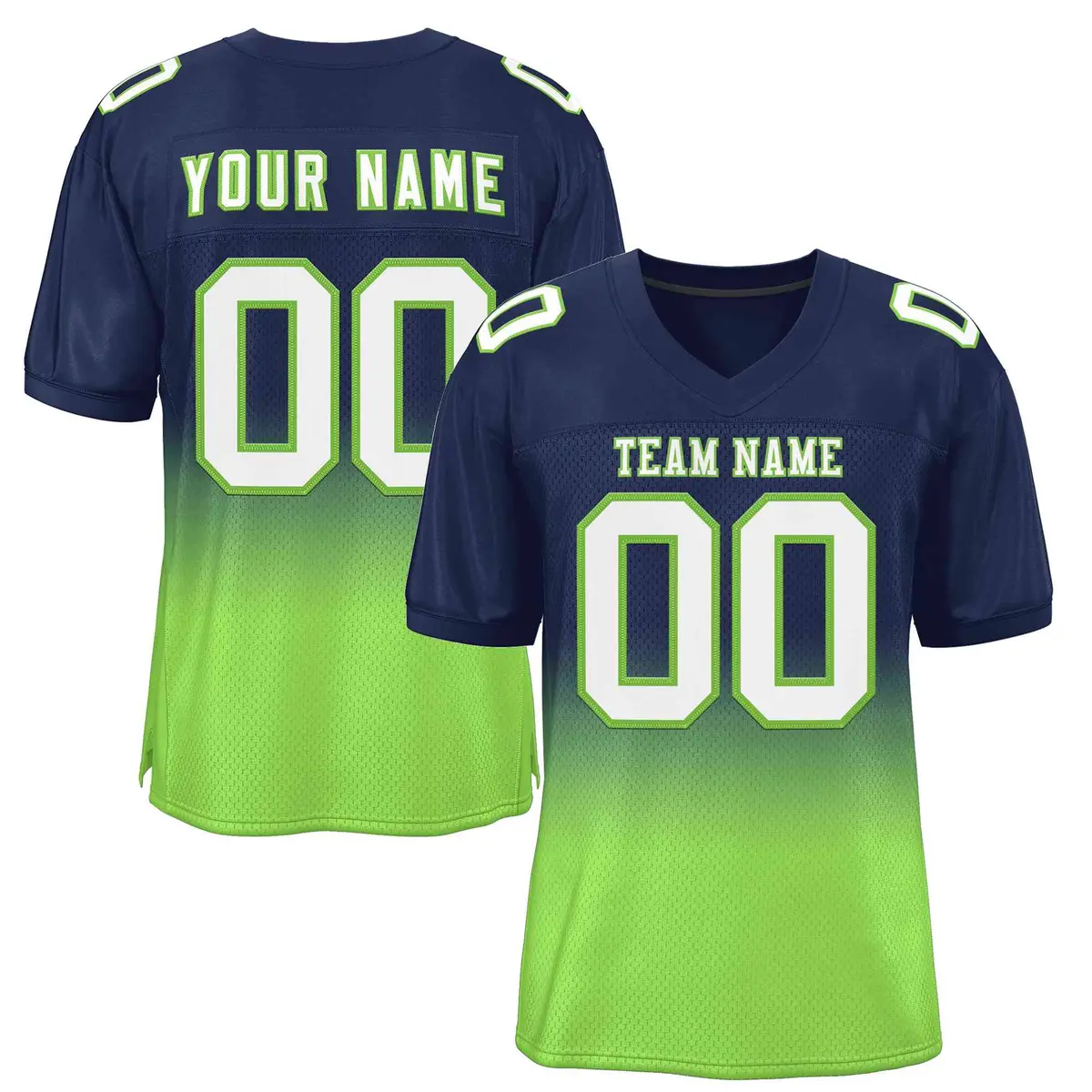 Navy Neon Green White-Neon Green Gradient Football Jersey