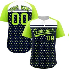 Navy Neon Green-White Raglan Star Print Baseball Jersey