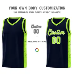 Navy Neon Green-White Side Splash Basketball Uniform Jersey 3