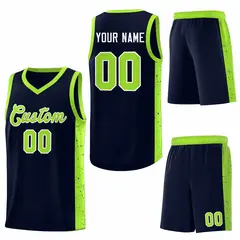 Navy Neon Green-White Side Splash Basketball Uniform Jersey 6