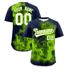 Navy Neon Green White Skeleton Graffiti Baseball Jersey 1