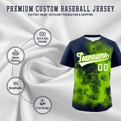 Navy Neon Green White Skeleton Graffiti Baseball Jersey 4