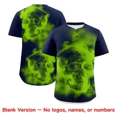 Navy Neon Green White Skeleton Graffiti Baseball Jersey 8