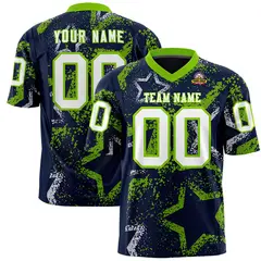 Navy Neon Green-White Star Graffiti Football Jersey 1