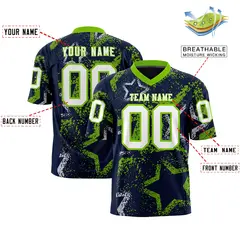Navy Neon Green-White Star Graffiti Football Jersey 2