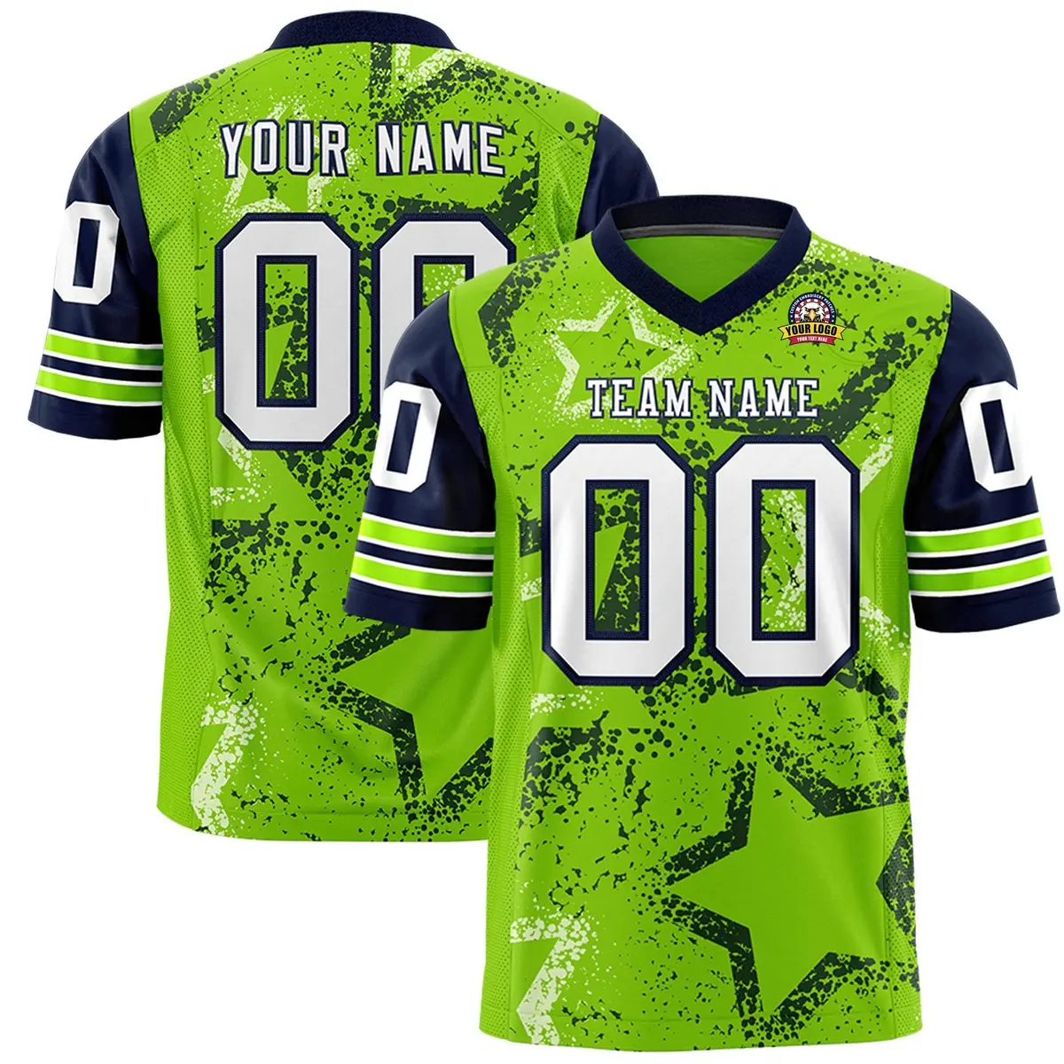 Navy Neon Green White Star Pattern Authentic Football Jersey