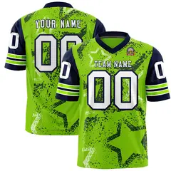 Navy Neon Green White Star Pattern Authentic Football Jersey 1