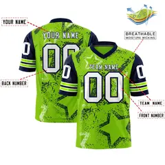 Navy Neon Green White Star Pattern Authentic Football Jersey 2