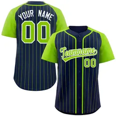 Navy Neon Green-White Stripe Raglan Sleeves Baseball Jersey