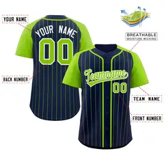 Navy Neon Green-White Stripe Raglan Sleeves Baseball Jersey 2