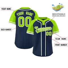 Navy Neon Green-White Stripe Raglan Two-Button Softball Jersey 2