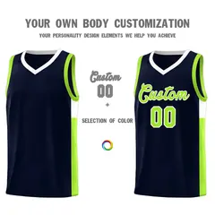 Navy Neon Green White Two-Tone Side Basketball Jersey 3