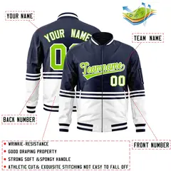 Navy Neon Green-White Varsity Color Block Letterman Bomber Jacket 2