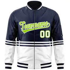 Navy Neon Green-White Varsity Color Block Letterman Bomber Jacket 3