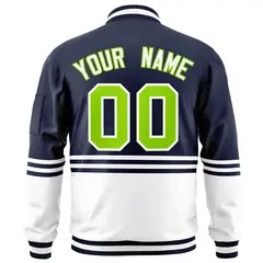 Navy Neon Green-White Varsity Color Block Letterman Bomber Jacket 4