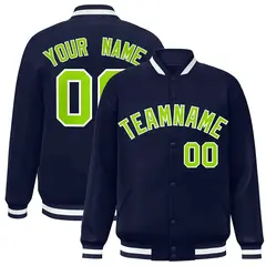 Navy Neon Green-White Varsity Full-Snap Letterman Jacket 1