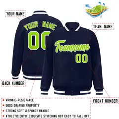 Navy Neon Green-White Varsity Full-Snap Letterman Jacket 2