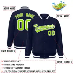 Navy Neon Green-White Varsity Full-Snap Letterman Jacket 2