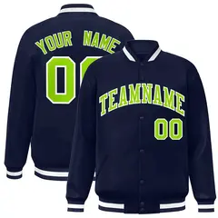 Navy Neon Green-White Varsity Full-Snap Letterman Jacket 1