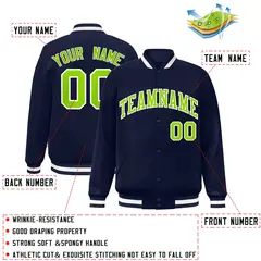 Navy Neon Green-White Varsity Full-Snap Letterman Jacket 2