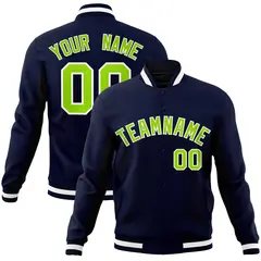 Navy Neon Green-White Varsity Full-Snap Letterman Jacket