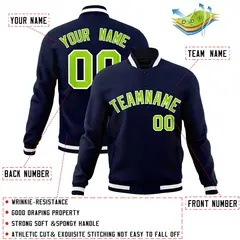Navy Neon Green-White Varsity Full-Snap Letterman Jacket 4