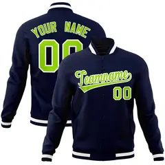 Navy Neon Green-White Varsity Full-Snap Letterman Jacket 1