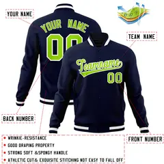 Navy Neon Green-White Varsity Full-Snap Letterman Jacket 4