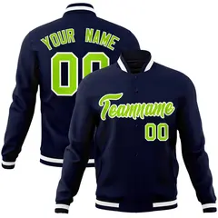 Navy Neon Green-White Varsity Full-Snap Letterman Jacket 1