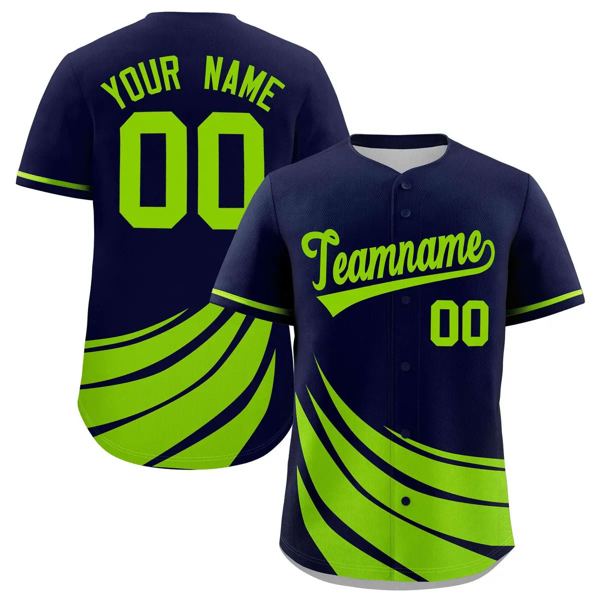 Navy Neon Green Wind Mark Graffiti Pattern Baseball Jersey