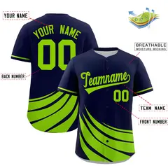 Navy Neon Green Wind Mark Graffiti Pattern Baseball Jersey 2