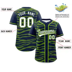 Navy Neon Green Zebra Stripes Graffiti Baseball Jersey 2