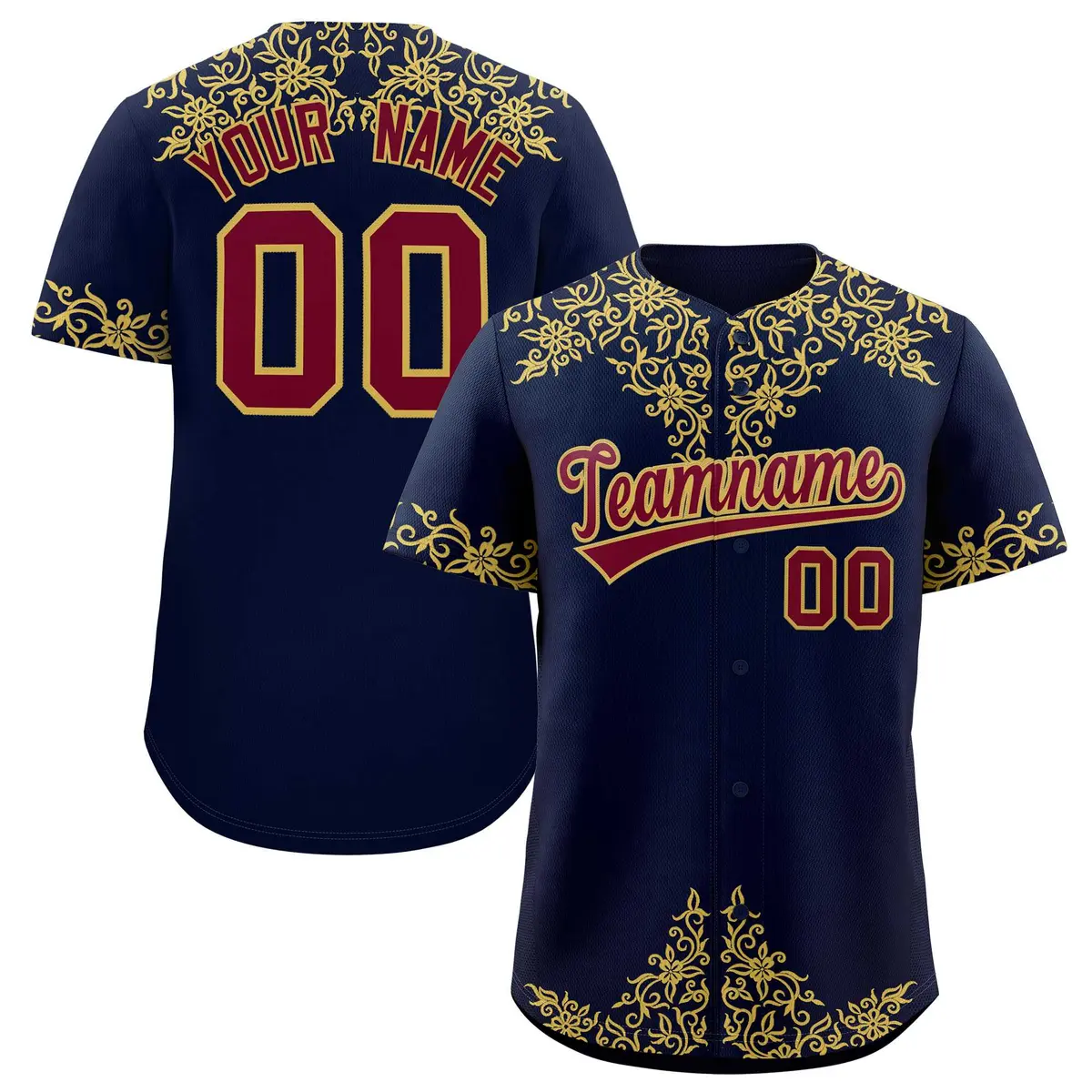 Navy Old Gold Baroque Style Baseball Jersey