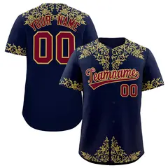 Navy Old Gold Baroque Style Baseball Jersey 1