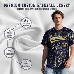 Navy Old Gold Black & Shiny Gold Cracked Foil Baseball Jersey 3