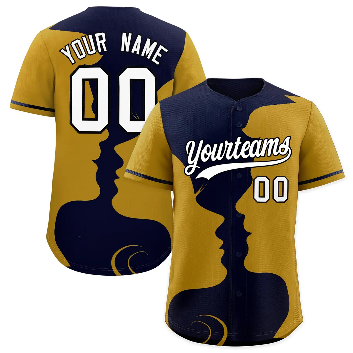 Navy Old Gold Couple Silhouettes Valentine's Day Baseball Jersey