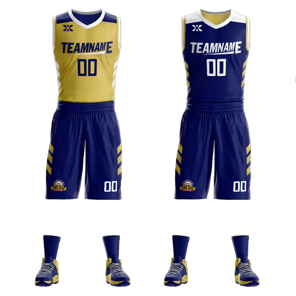 Navy Old Gold Double Side Sets Design Basketball Jersey