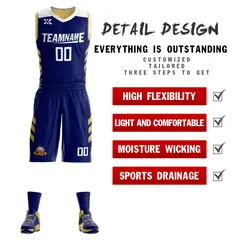Navy Old Gold Double Side Sets Design Basketball Jersey 2