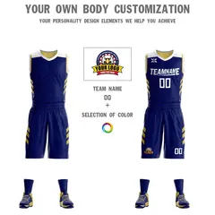 Navy Old Gold Double Side Sets Design Basketball Jersey 4
