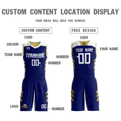 Navy Old Gold Double Side Sets Design Basketball Jersey 5
