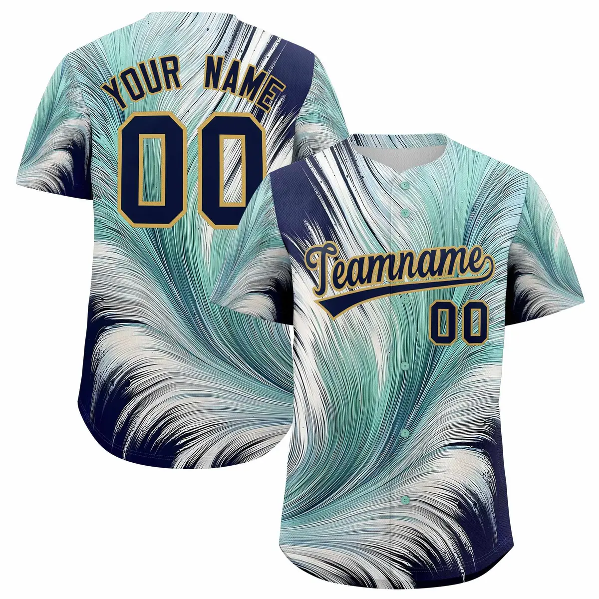 Navy Old Gold Fluid Feather Graffiti Baseball Jersey