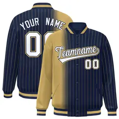Navy Old Gold Gradient Pinstripe Varsity Full-Snap Letterman Baseball Jacket