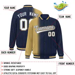 Navy Old Gold Gradient Pinstripe Varsity Full-Snap Letterman Baseball Jacket 2