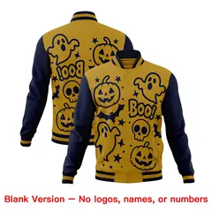 Navy Old Gold Gray Halloween Bats Pumpkins Ghost Letterman Jacket 7