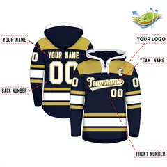 Navy Old Gold Lace-Up Neck Raglan Hockey Hoodie Jersey 2
