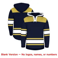 Navy Old Gold Lace-Up Neck Raglan Hockey Hoodie Jersey 7