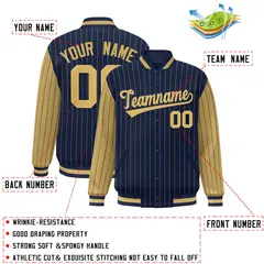 Navy Old Gold Pinstripe Raglan Varsity Full-Snap Letterman Baseball Jacket 2